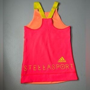 ADIDAS STELLA MCCARTNEY SPORT NEON ORANGE COLOR BLOCK RACER BACK TANK TOP S